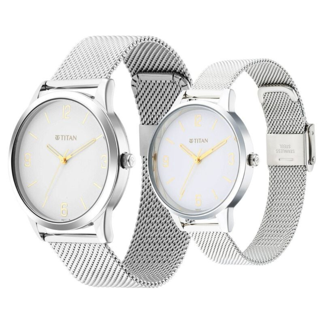 Titan Quartz Analog White Dial Stainless Steel Strap Watch for Couple 18062648SM01 / NR18062648SM01