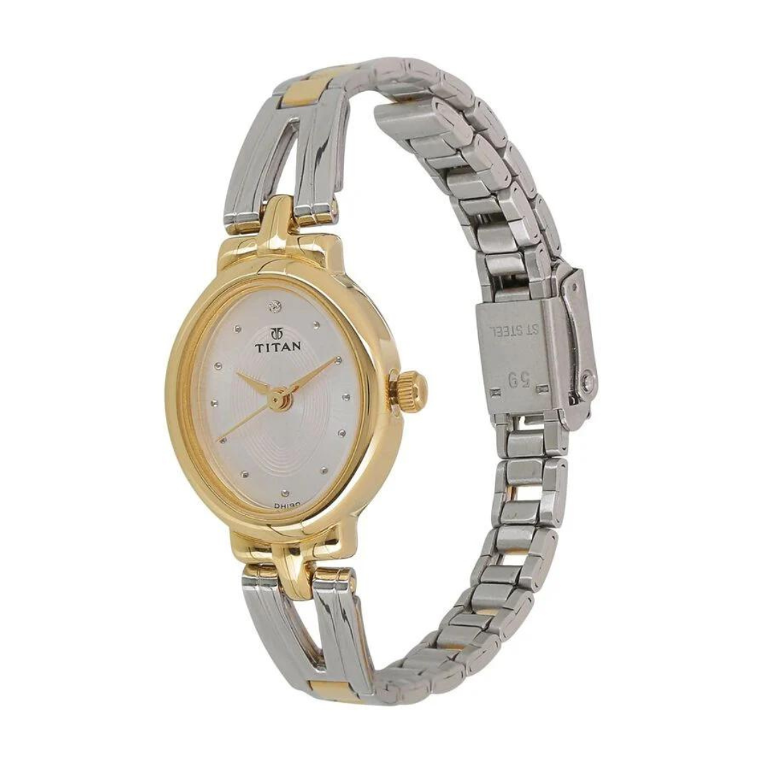 Titan Quartz Analog Silver Dial Stainless Steel Strap Watch for Women NM2594BM01 (DH190)