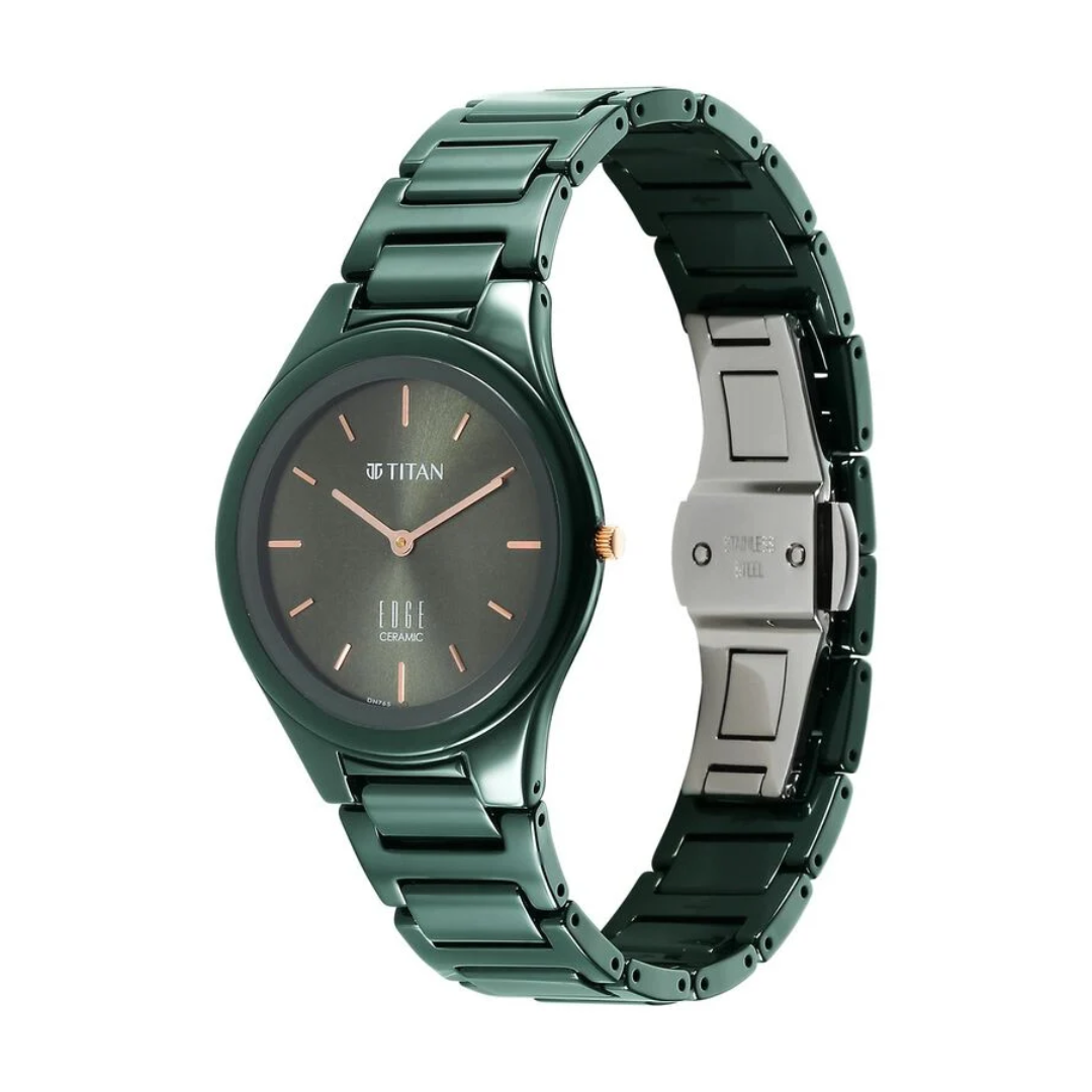 Titan Edge Ceramic Quartz Analog Green Dial Ceramic Strap Watch for Women 2653QC06 / NS2653QC06