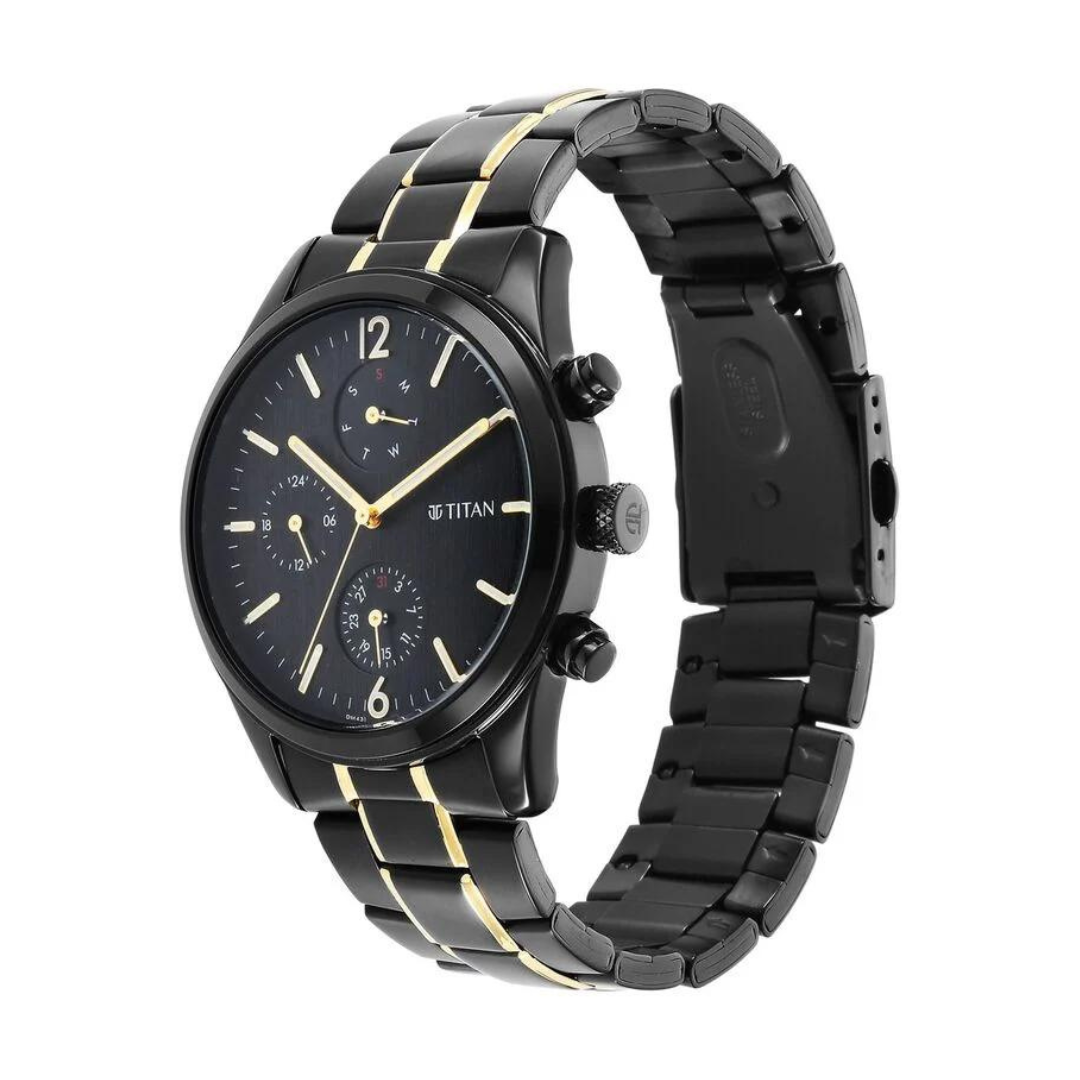 Titan Black and Gold Anthracite Dial Analog Stainless Steel Strap watch for Men 1805KM03 / NS1805KM03