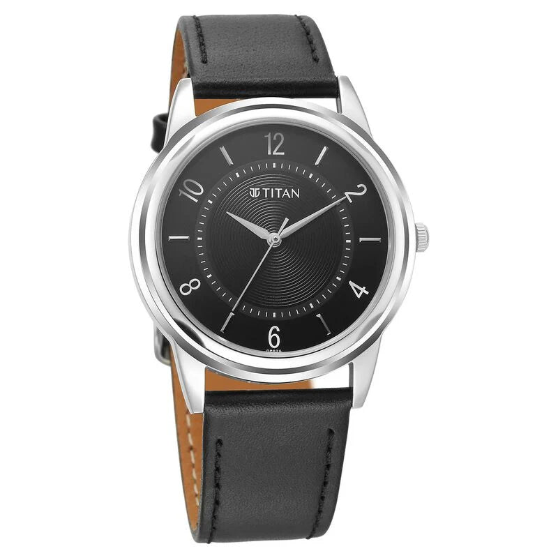 Titan Karishma Zing Quartz Analog Black Dial Leather Strap Watch for Men 1638SL02