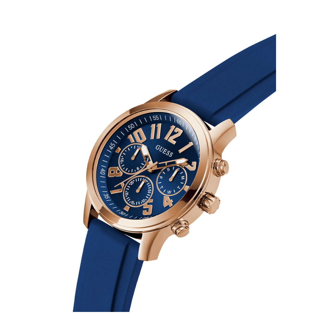 GUESS Gold Parker Navy Blue Silicone Watch GW0708G3