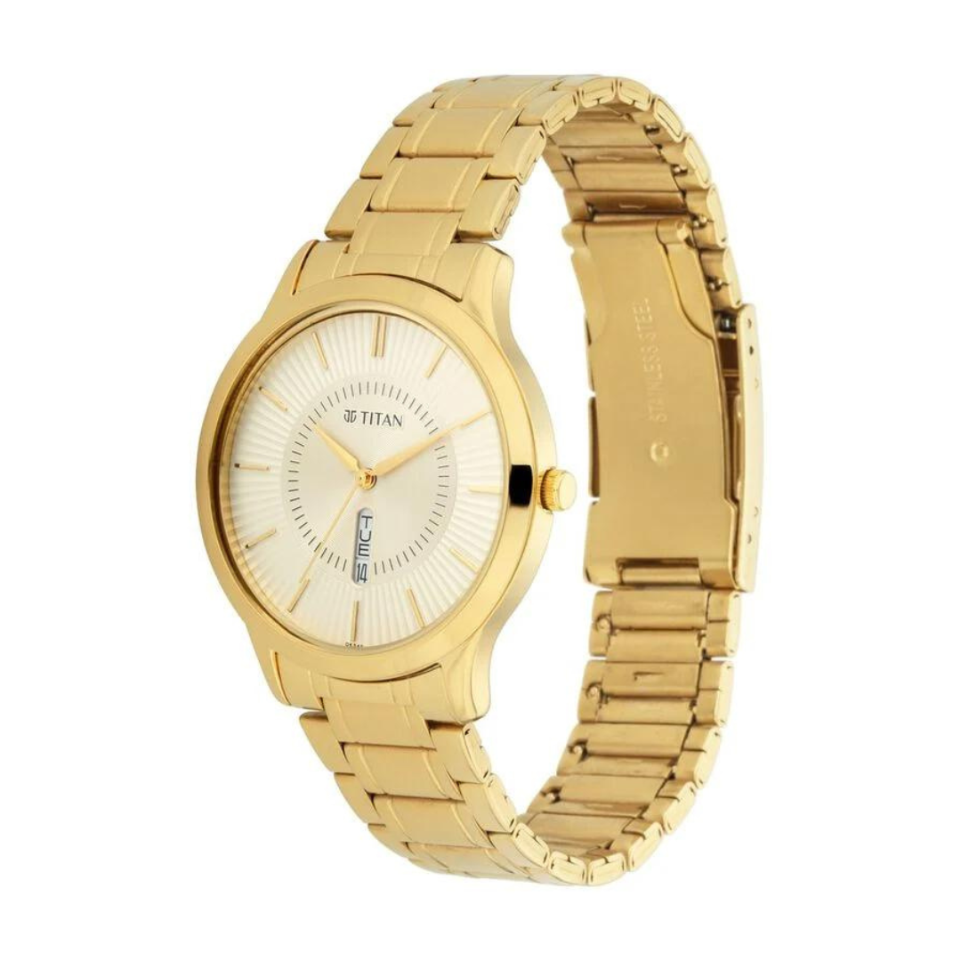 Titan Quartz Analog with Day and Date Yellow Dial Metal Strap Watch for Men 1845YM01 / NR1845YM01