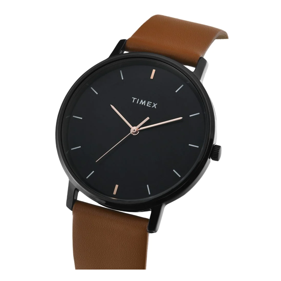 Timex Men Black Round Analog Brass Dial Watch- TW0TG8016