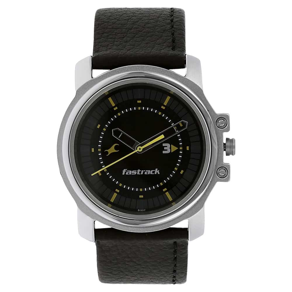 Fastrack BLACK DIAL BROWN LEATHER STRAP WATCH 3039SL02