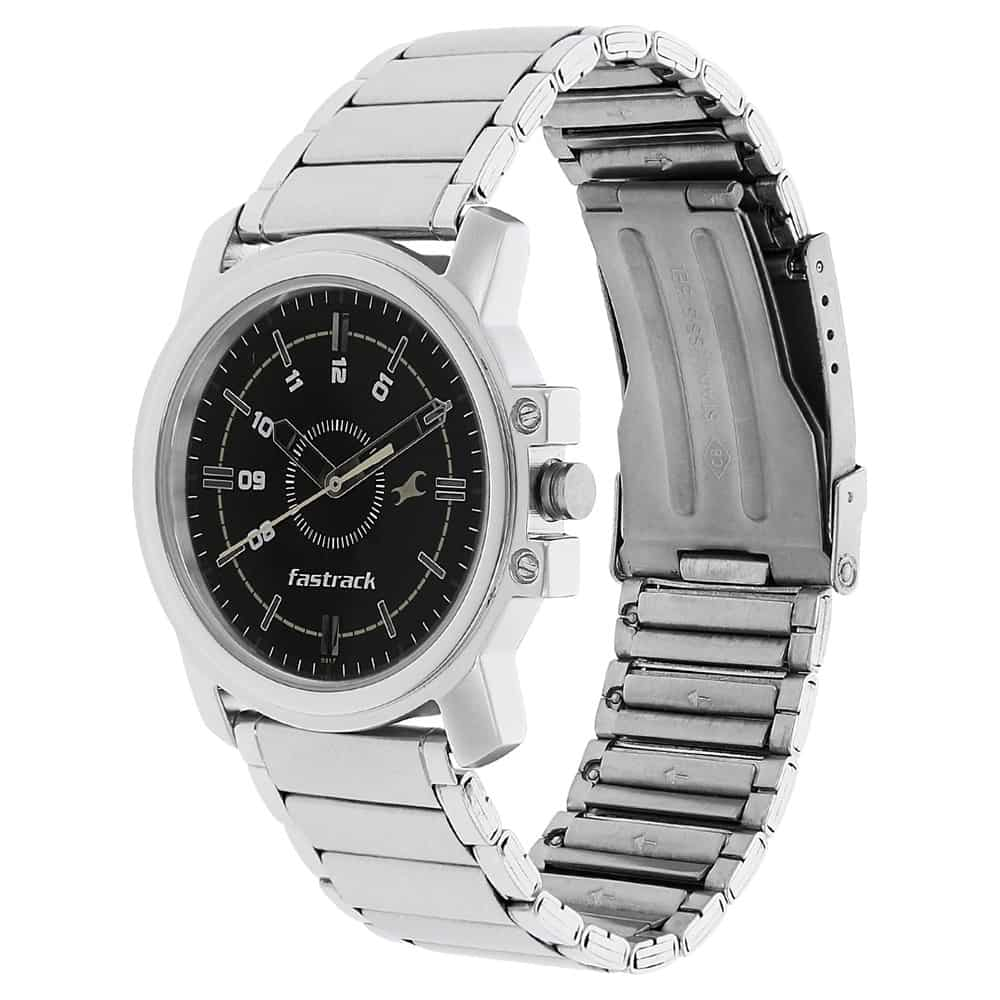 BLACK DIAL SILVER STAINLESS STEEL STRAP WATCH 3039SM02