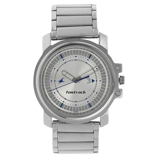 Fastrack Quartz Analog Silver Dial Stainless Steel Strap Watch for Guys np3039sm03 / 3039sm03