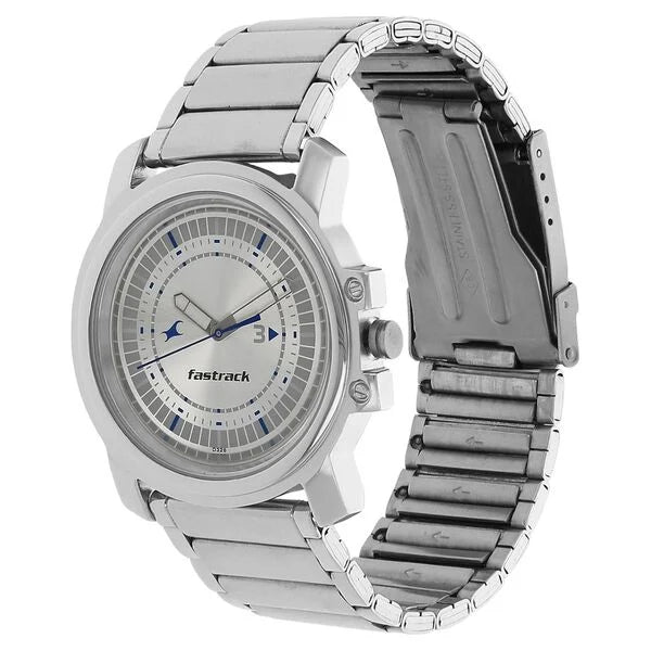 Fastrack Quartz Analog Silver Dial Stainless Steel Strap Watch for Guys np3039sm03 / 3039sm03