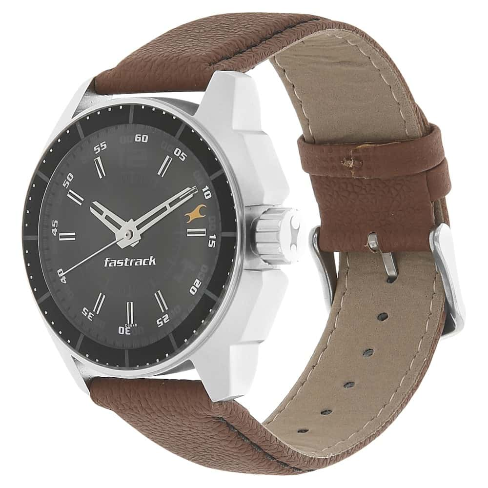 BLACK DIAL BROWN LEATHER STRAP WATCH 3089SL05