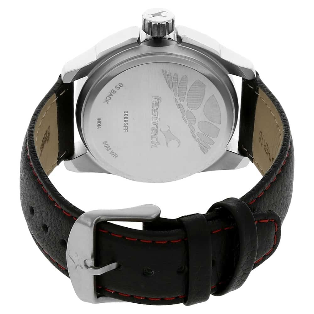 BLACK DIAL BLACK LEATHER STRAP WATCH 3089SL12 Krishna Watch