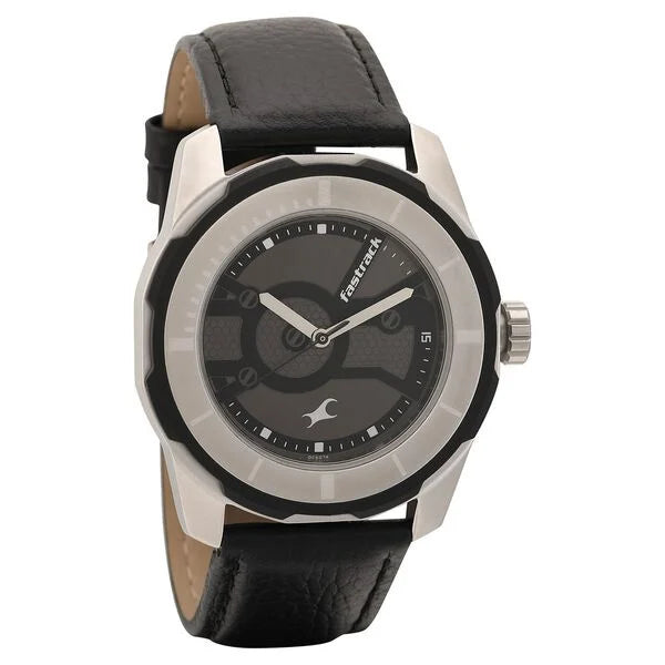 Fastrack Quartz Analog Black Dial Leather Strap Watch for Guys NS3099SL02