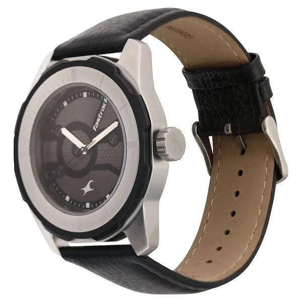 Fastrack Quartz Analog Black Dial Leather Strap Watch for Guys NS3099SL02