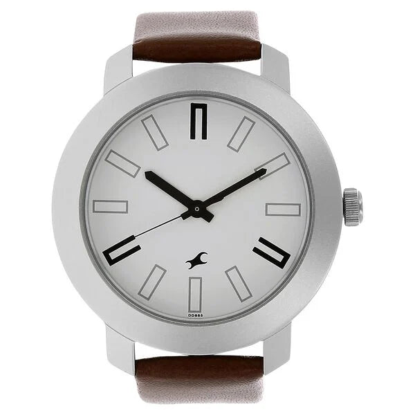 Fastrack Quartz Analog White Dial Leather Strap Watch for Guys ns3120sl01 / 3120sl01