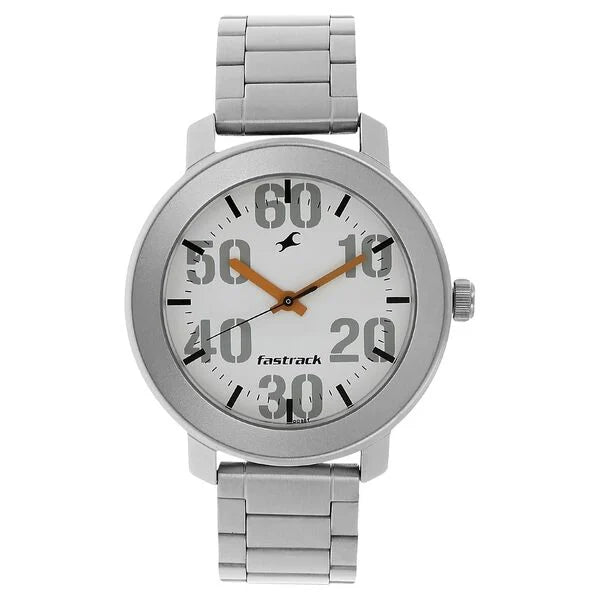 Fastrack Quartz Analog White Dial Stainless Steel Strap Watch for Guys nr3121sm01 / 3121sm01