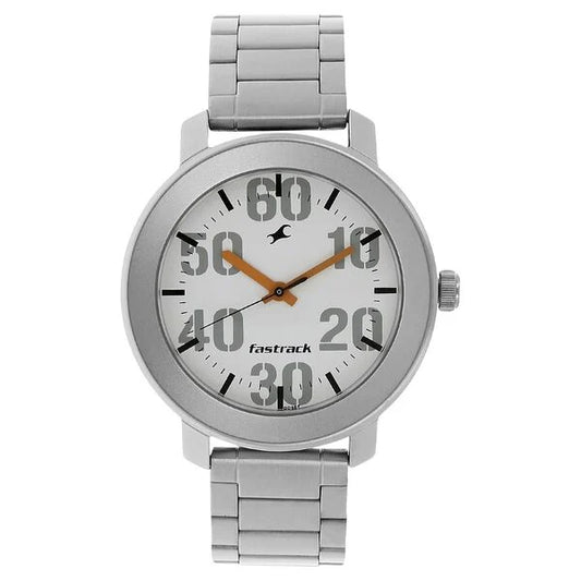 Fastrack Quartz Analog White Dial Stainless Steel Strap Watch for Guys nr3121sm01 / 3121sm01