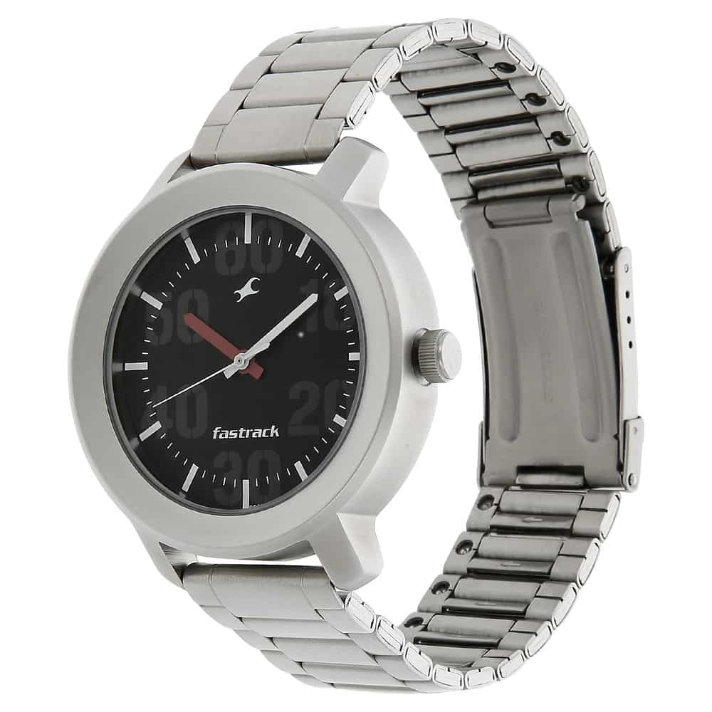 BLACK DIAL SILVER STAINLESS STEEL STRAP WATCH 3121SM02