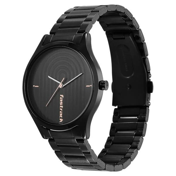 Fastrack Style Up Quartz Analog Black Dial Stainless Steel Strap Watch for Guys ns3184nm02 / 3184nm02