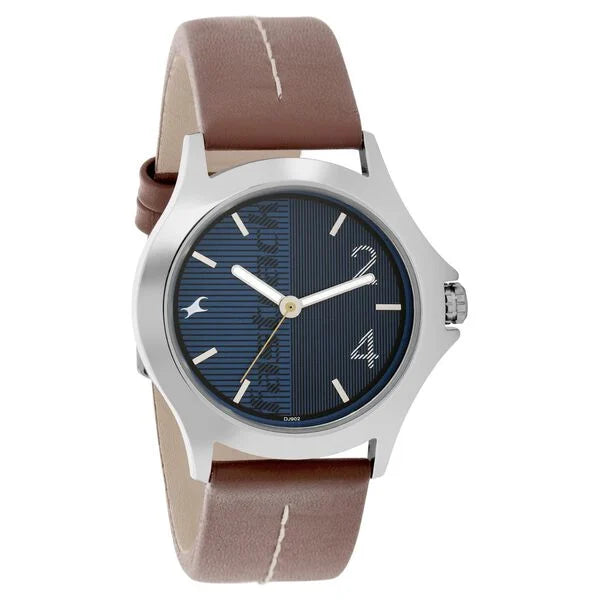 Fastrack Quartz Analog Blue Dial Leather Strap Watch for Guys 3220sl01