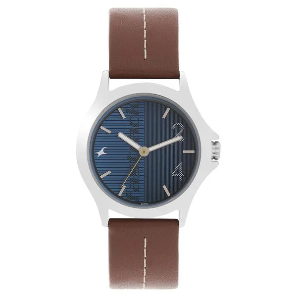 Fastrack Quartz Analog Blue Dial Leather Strap Watch for Guys 3220sl01