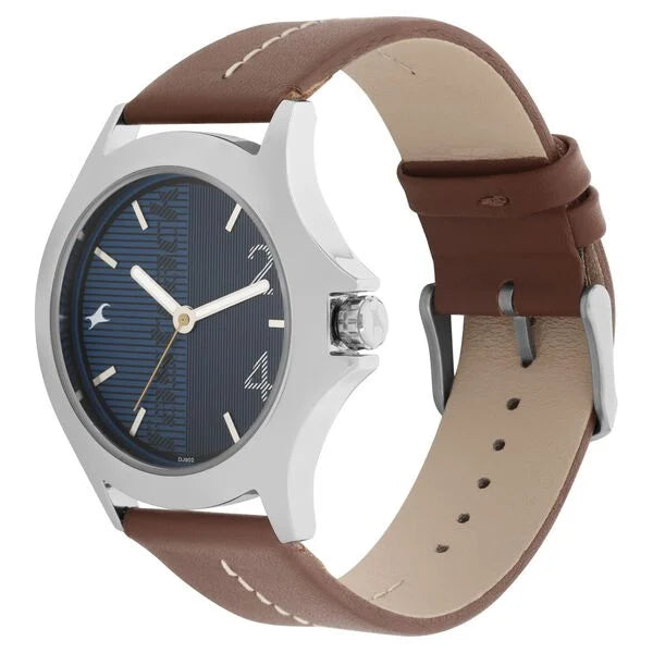 Fastrack Quartz Analog Blue Dial Leather Strap Watch for Guys 3220sl01