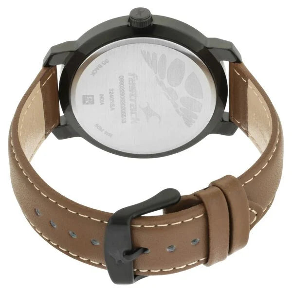 Fastrack Bare Basics Quartz Analog with Date Grey Dial Leather Strap Watch for Guys NS3246NL01