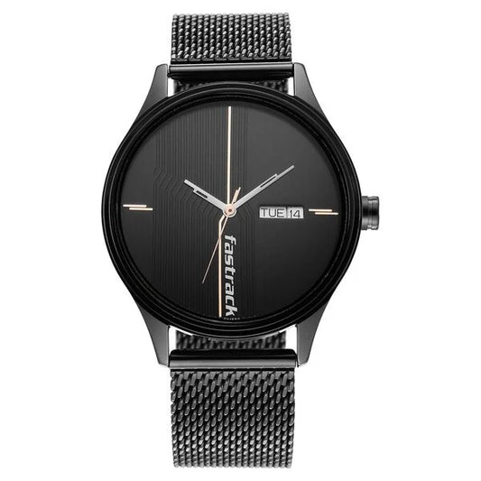 Fastrack Style Up Quartz Analog with Day and Date Black Dial Stainless Steel Strap Watch for Guys ns3247nm03 / 3247nm03