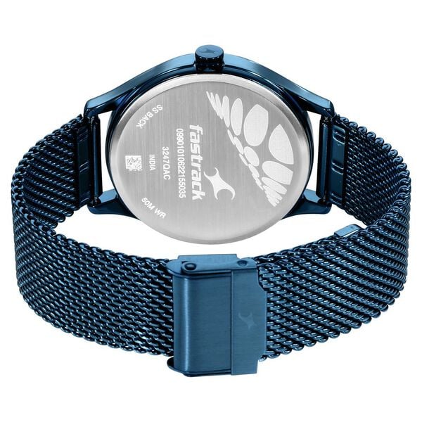 Fastrack Style Up Quartz Analog with Day and Date Blue Dial Stainless Steel Strap Watch for Guys NS3247QM01