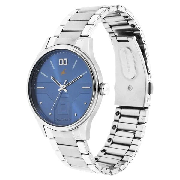 Fastrack Bare Basics Quartz Analog Blue Dial Stainless Steel Strap Watch for Guys 3247sm01