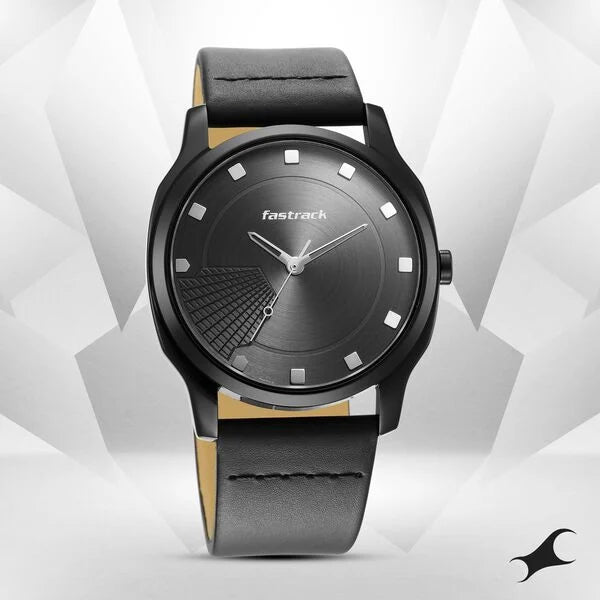 Fastrack Stunners Quartz Analog Anthracite Dial Leather Strap Watch for Guys ns3255nl01 / 3255nl01