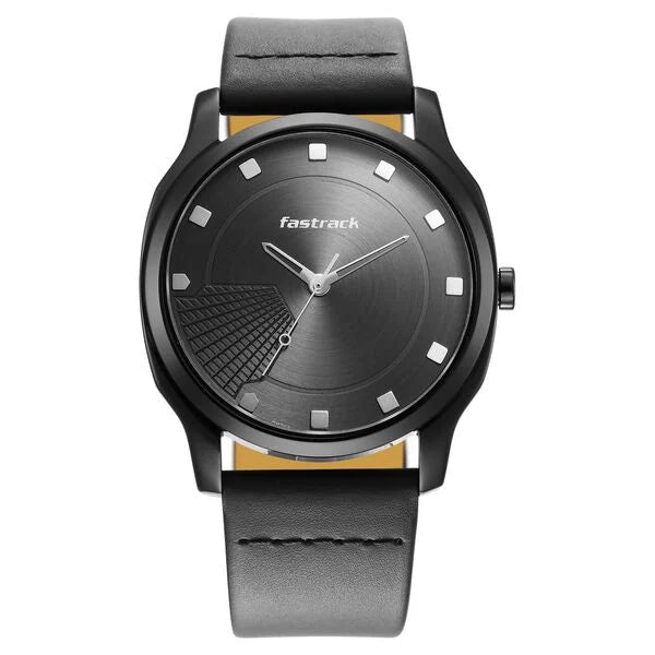 Fastrack Stunners Quartz Analog Anthracite Dial Leather Strap Watch for Guys ns3255nl01 / 3255nl01