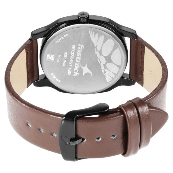 Fastrack Stunners Quartz Analog Silver Dial Leather Strap Watch for Guys NS3255NL02