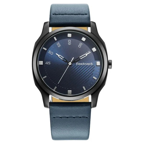 Fastrack Stunners Quartz Analog Blue Dial Leather Strap Watch for Guys ns3255nl03 / 3255nl03