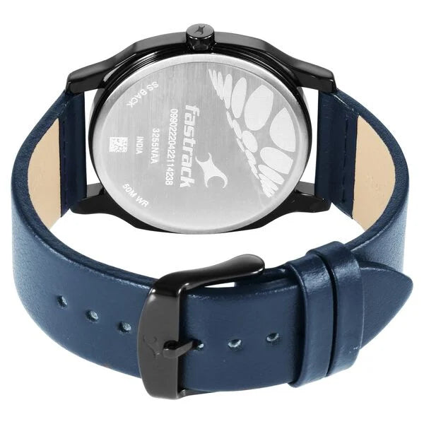 Fastrack Stunners Quartz Analog Blue Dial Leather Strap Watch for Guys ns3255nl03 / 3255nl03