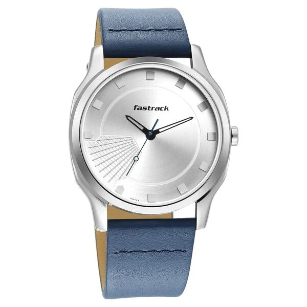 Fastrack Stunners Quartz Analog Silver Dial Leather Strap Watch for Guys 3255sl03