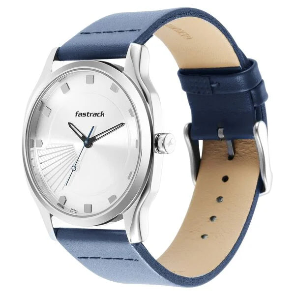 Fastrack Stunners Quartz Analog Silver Dial Leather Strap Watch for Guys 3255sl03