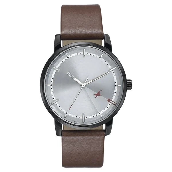 Fastrack Style Up Silver Dial Leather Strap Watch for Guys 3278nl01