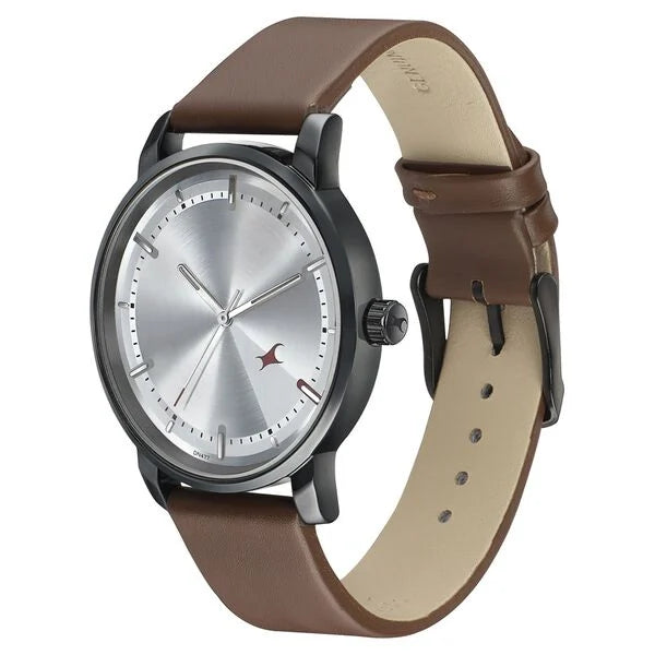 Fastrack Style Up Silver Dial Leather Strap Watch for Guys 3278nl01