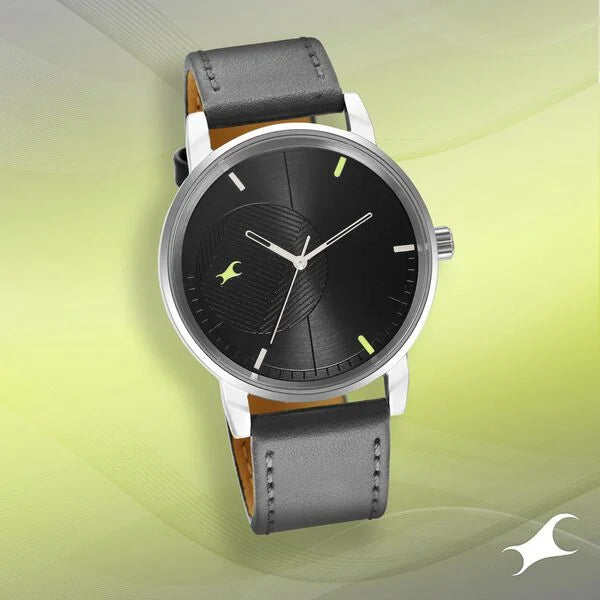 Fastrack Stunners Quartz Analog Black Dial Leather Strap Watch for Guys 3278sl01