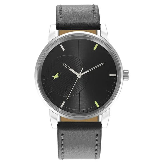 Fastrack Stunners Quartz Analog Black Dial Leather Strap Watch for Guys 3278sl01