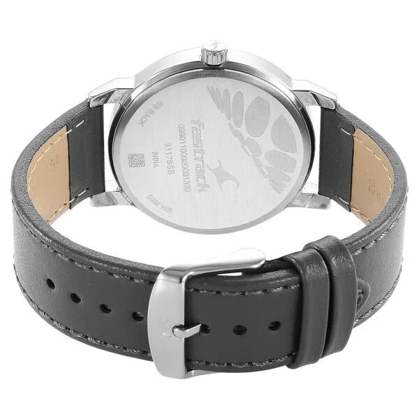 Fastrack Stunners Quartz Analog Black Dial Leather Strap Watch for Guys 3278sl01