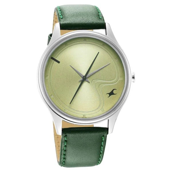 Fastrack Stunners Green Dial Leather Strap Watch for Guys 3290sl02