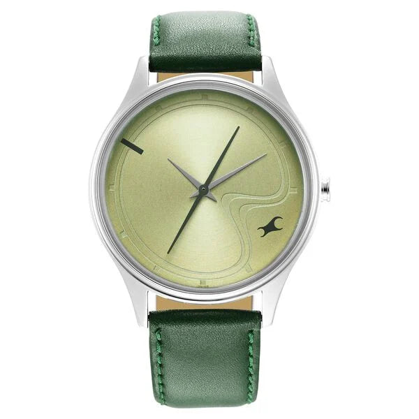 Fastrack Stunners Green Dial Leather Strap Watch for Guys 3290sl02