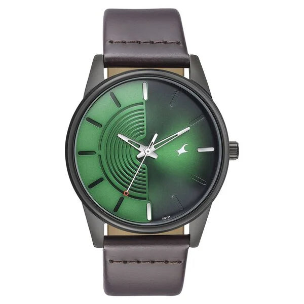 Fastrack Stunners Quartz Analog Green Dial Leather Strap Watch for Guys 3305nl01