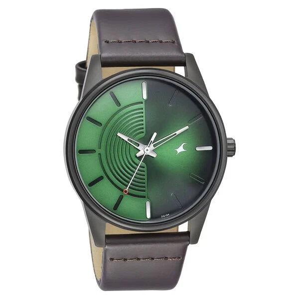 Fastrack Stunners Quartz Analog Green Dial Leather Strap Watch for Guys 3305nl01