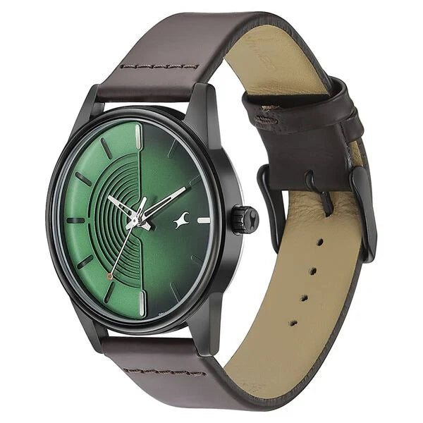 Fastrack Stunners Quartz Analog Green Dial Leather Strap Watch for Guys 3305nl01