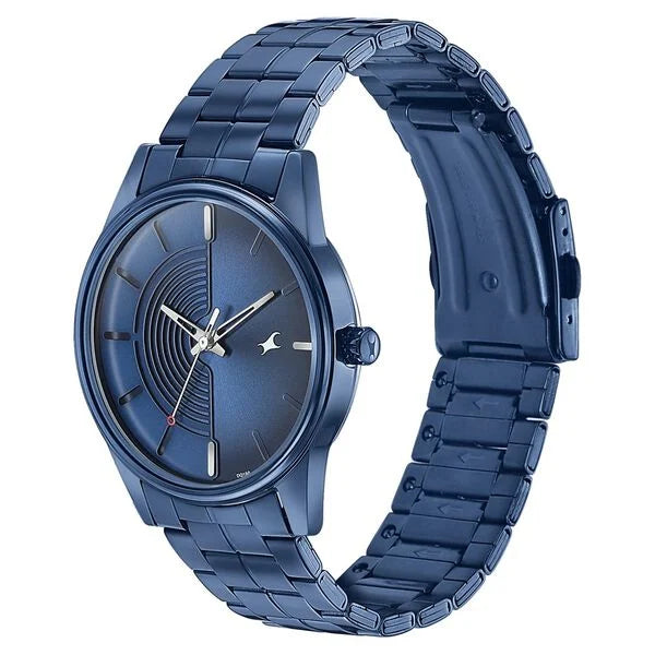 Fastrack Stunnerse Quartz Analog Blue Dial With Blue Metal Strap Watch for Guys 3305qm02