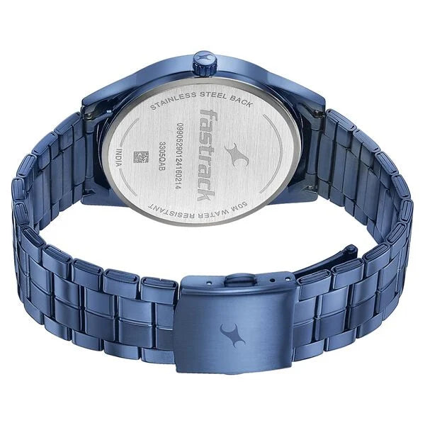 Fastrack Stunnerse Quartz Analog Blue Dial With Blue Metal Strap Watch for Guys 3305qm02