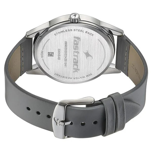 Fastrack Stunners Quartz Analog Grey Dial Leather Strap Watch for Guys 3305sl02