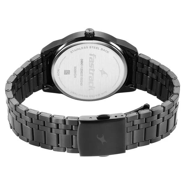 Fastrack Stunners Quartz Analog Black Dial Black Stainless Steel Strap Watch For Guys 3308km01