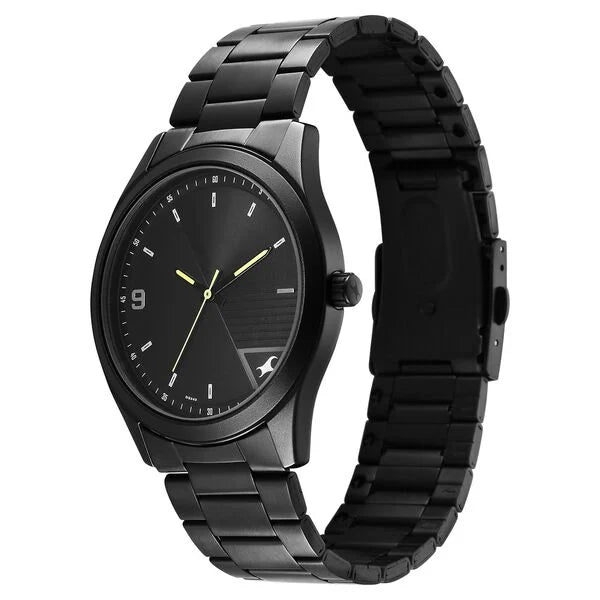 Fastrack Stunners Quartz Analog Black Dial Black Metal Strap Watch For Guys 3317nm01